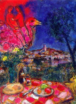 Gedeckter Tisch mit Blick auf den Zeitgenossen Marc Chagall von Saint Paul de Vance Ölgemälde